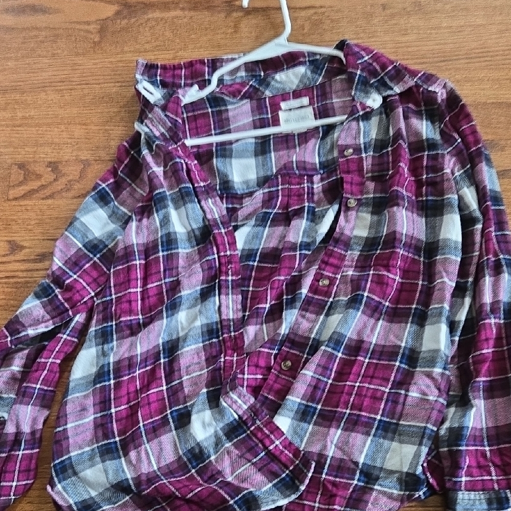 American Eagle Outfitters Kids Plaid Shirt - Pink and White